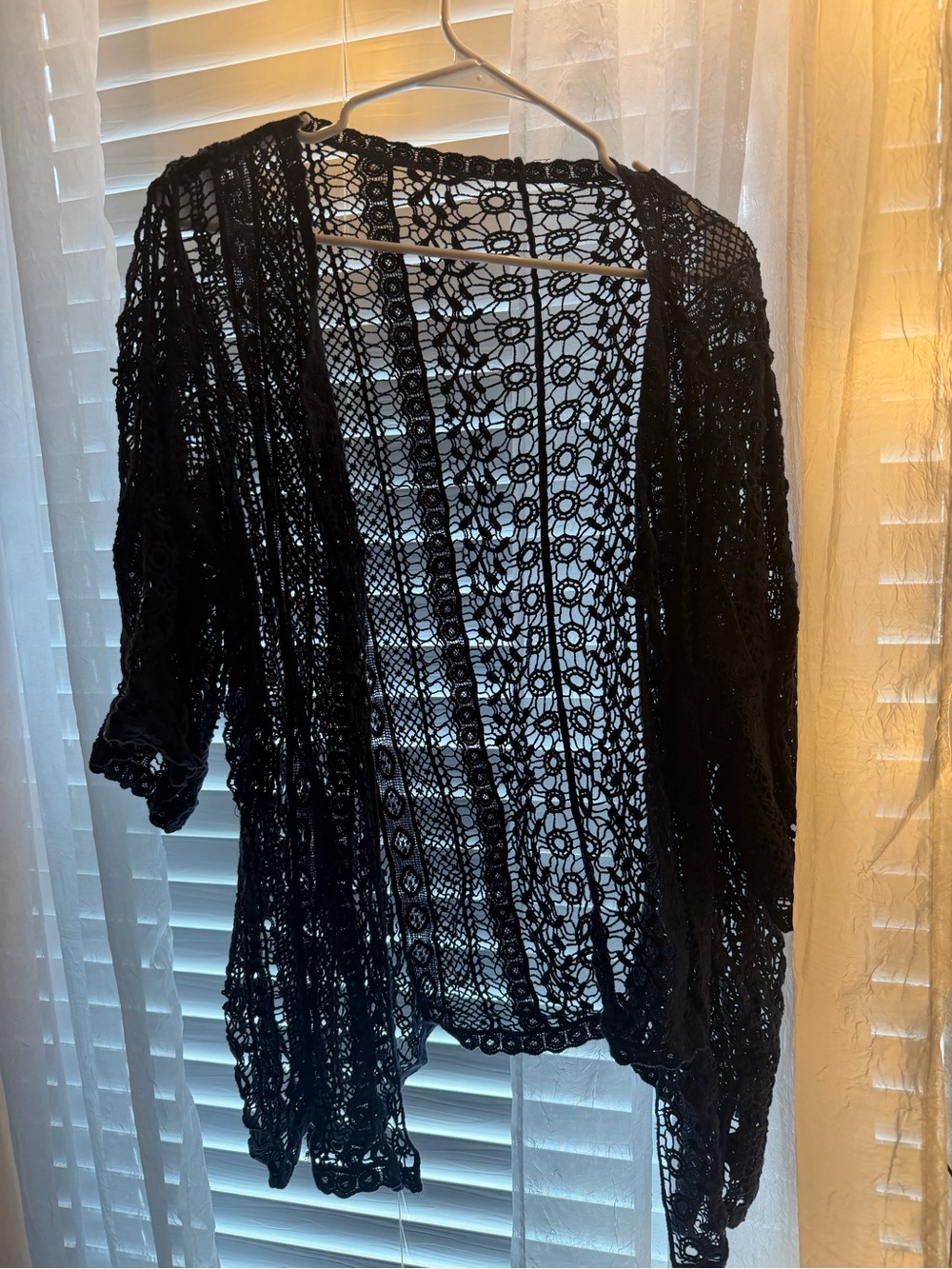 Navy Blue  Crochet Open-Front Kimono Cardigan